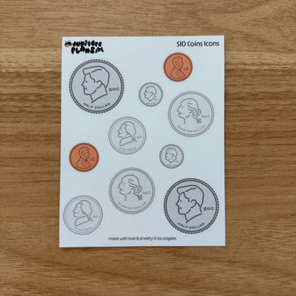 Coins Icons Decorative Sticker Sheet
