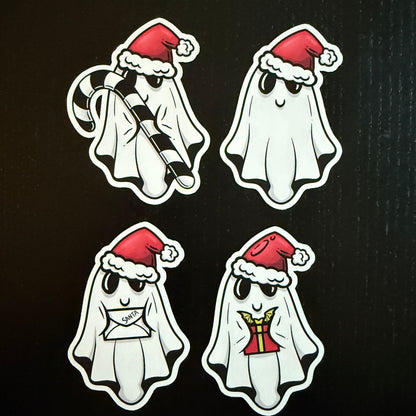 Spooky Christmas Santa Hat Ghost Die Cut Stickers | Set of 4