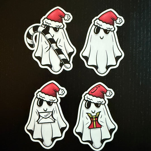 Spooky Christmas Santa Hat Ghost Die Cut Stickers | Set of 4