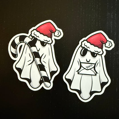 Spooky Christmas Santa Hat Ghost Die Cut Stickers | Set of 4