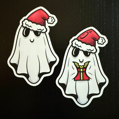 Spooky Christmas Santa Hat Ghost Die Cut Stickers | Set of 4