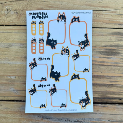 Jupiter + Midnight Cute Cats Functional Boxes Planner Stickers | Planner Box Stickers
