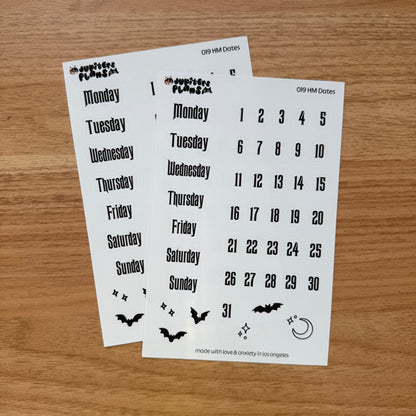 Days of the Week and Date Covers | Haunted Mansion Inspired Font | For Planners, Memory Keepers, Bullet Journals, Scrapbooks