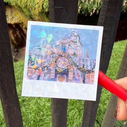 Disneyland Holiday Glitter Die Cut Stickers - Castle and Small World Polaroid Style (Set of 2)