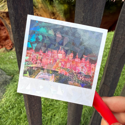 Disneyland Holiday Glitter Die Cut Stickers - Castle and Small World Polaroid Style (Set of 2)