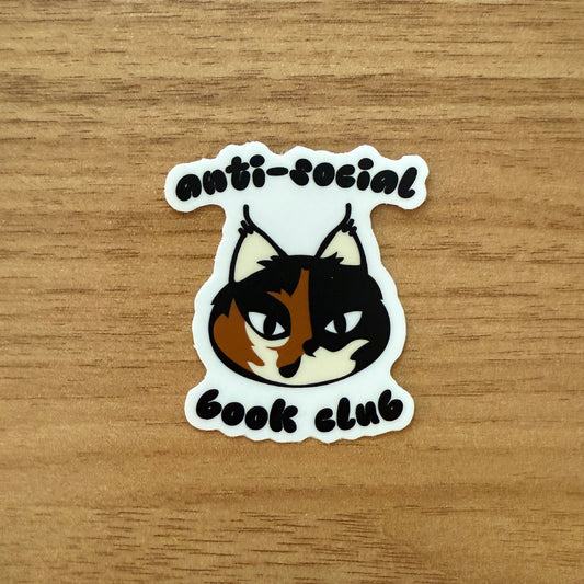 Anti-Social Book Club Cat Sticker | Sassy Calico Cat Bookish Waterproof Sticker