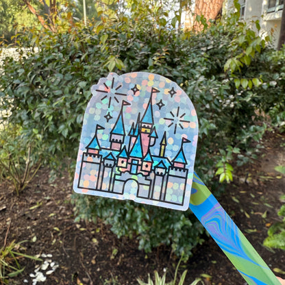 Disney Castle + Fireworks Icon Glitter Holographic Waterproof Sticker