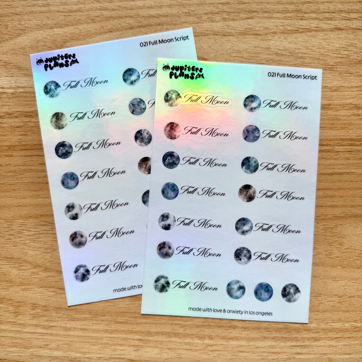 Watercolor Full Moon Tracker Script Iridescent Stickers for Planners