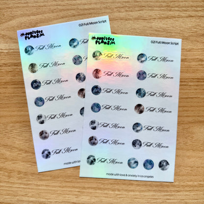 Watercolor Full Moon Tracker Script Iridescent Stickers for Planners