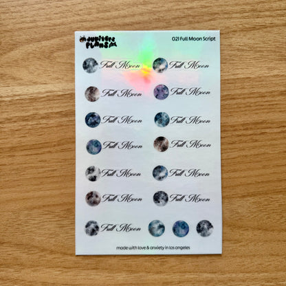 Watercolor Full Moon Tracker Script Iridescent Stickers for Planners