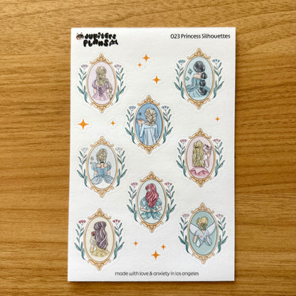 Princess Silhouettes Sticker Sheet | Decorative Stickers for Planners, Scrapbooks, Journals