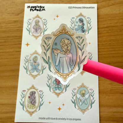 Princess Silhouettes Sticker Sheet | Decorative Stickers for Planners, Scrapbooks, Journals