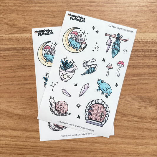 Cottagecore Witch Spring Decorative Sticker Sheet | Planner Stickers