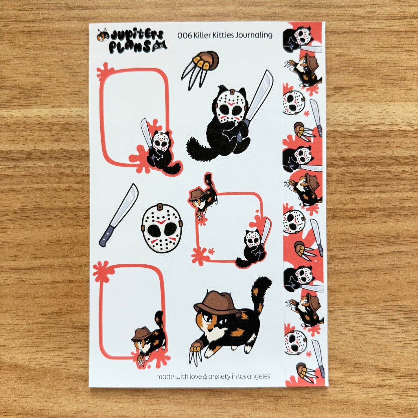 Killer Kitties Journaling Kit | Summerween Halloween Cat Stickers for Planners, Journals | Freddy Krueger Jason Voorhees Friday the 13th
