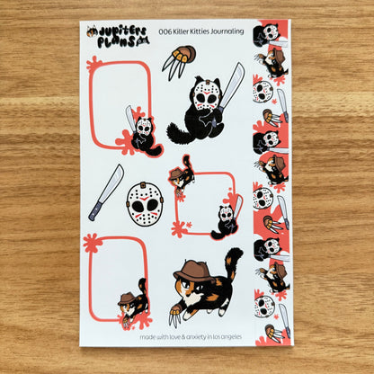 Killer Kitties Journaling Kit | Summerween Halloween Cat Stickers for Planners, Journals | Freddy Krueger Jason Voorhees Friday the 13th