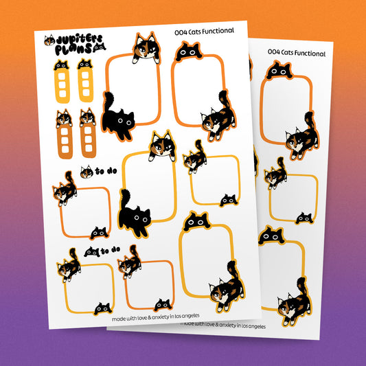 Jupiter + Midnight Cute Cats Functional Boxes Planner Stickers | Planner Box Stickers