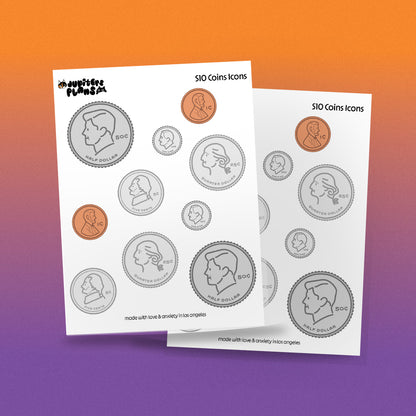 Coins Icons Decorative Sticker Sheet
