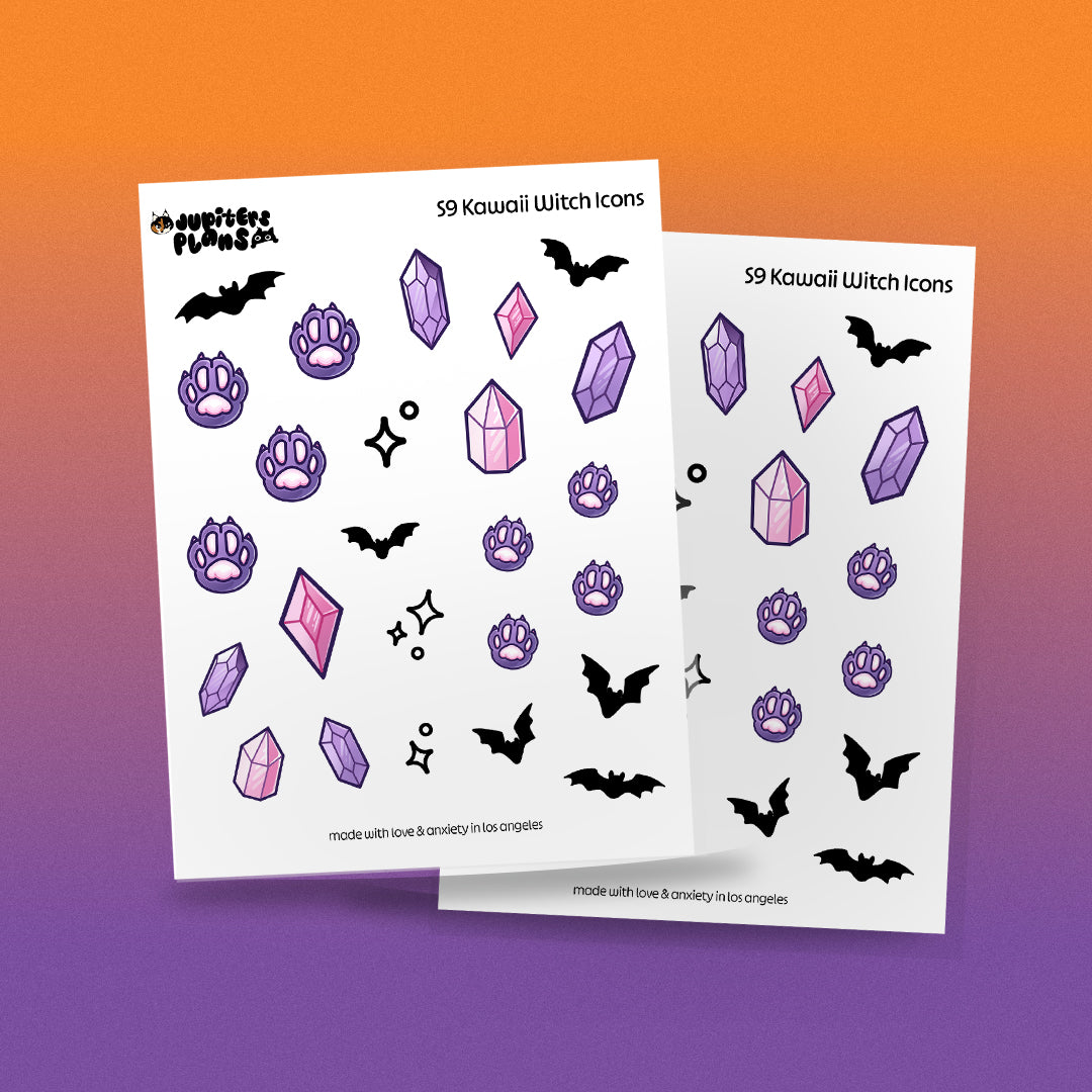 Kawaii Witch Icons Sticker Sheet