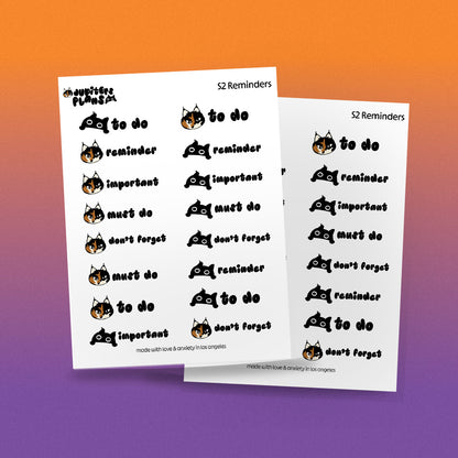 Reminder Stickers for Planners | To Do, Important, Don't Forget | Jupiter + Midnight Cute Quirky Sassy Cat Planner Stickers in 2 Sizes