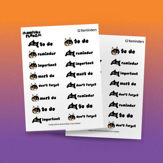 Reminder Stickers for Planners | To Do, Important, Don't Forget | Jupiter + Midnight Cute Quirky Sassy Cat Planner Stickers in 2 Sizes