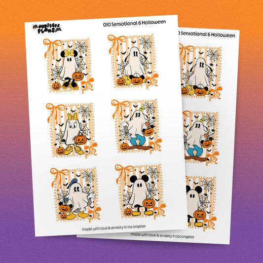 Mouse and Friends Ghost Halloween Stickers | Sensational Six | Coquette Stamps Bows