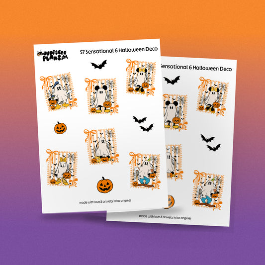 Mouse and Friends Ghost Halloween Deco Stickers | Sensational 6 Stickers for Planners, Journals. Scrapbooks | Coquette Stamps Bows