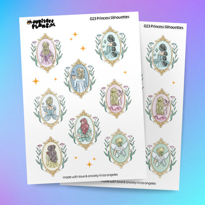 Princess Silhouettes Sticker Sheet | Decorative Stickers for Planners, Scrapbooks, Journals