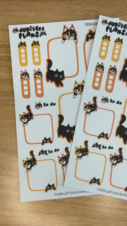 Jupiter + Midnight Cute Cats Functional Boxes Planner Stickers | Planner Box Stickers