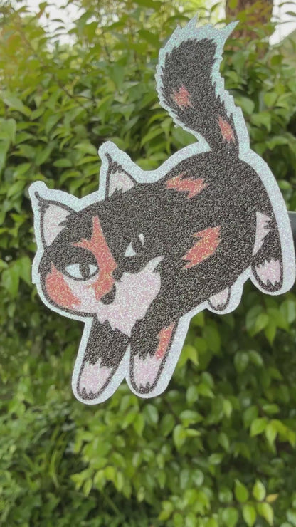 Jupiter + Midnight Sassy Cute Cats Die Cut Glitter Sticker | Calico Cat Black Cat