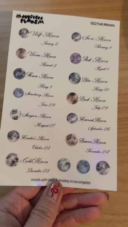 Full Moon Watercolor Stickers Bundle (Set of 2) | Shimmery Planner Stickers