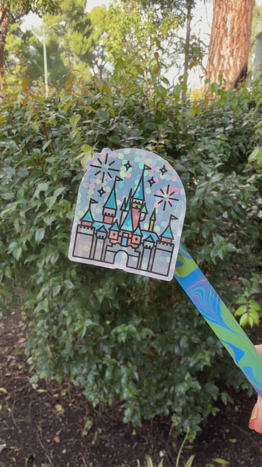 Disney Castle + Fireworks Icon Glitter Holographic Waterproof Sticker