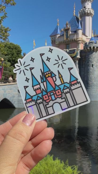 Disney Castle + Fireworks Icon Holographic Stickers | Cute Stickers for Disneyland 70th Anniversary Sleeping Beauty Castle