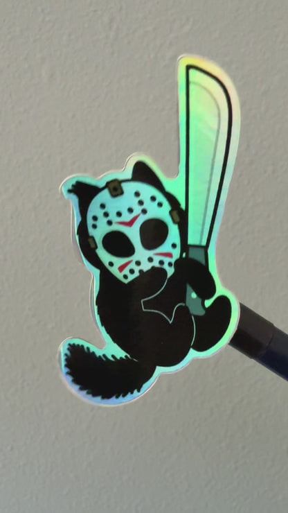 Killer Kitties Holographic Vinyl Stickers | Stickers w/ Freddy & Jason Cats | Cute Halloween Stickers for Spooky Season Fans