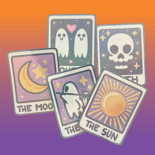 Kawaii Tarot Holographic Die Cut Stickers | The Fool, Lovers, Sun, Moon, Death Tarot Cards
